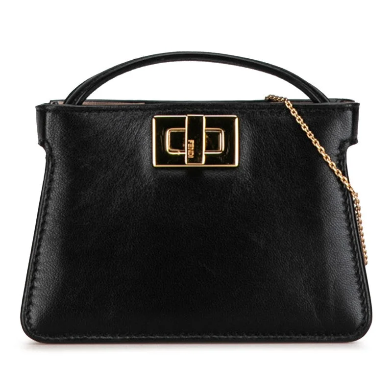 Fendi crossbody bags with a woven leather strap for a unique texture and visual appealFendi Nano Peacebu Chain Mini Shoulder Bag Charm 7AR993 Black G Leather  Fendi