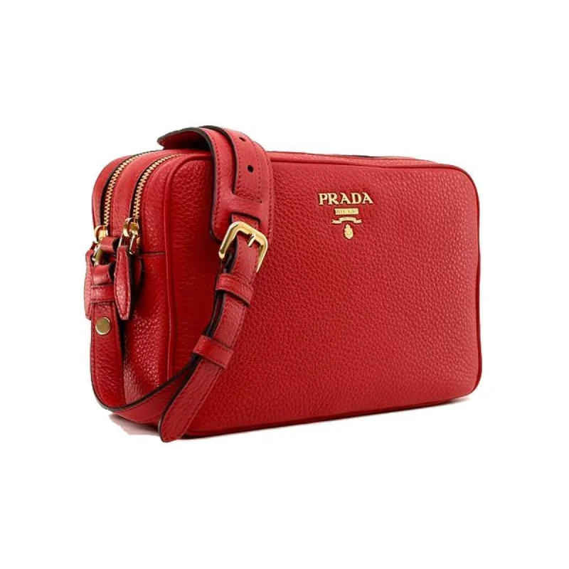 Ladies Prada shoulder bags with a wide - width strap for enhanced comfortPrada Women's Red Vitello Phenix Leather Crossbody Handbag Small