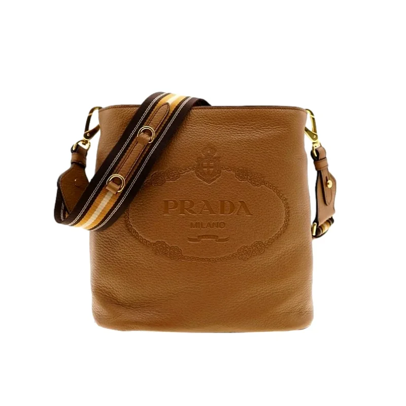 Prada crossbody bags with adjustable nylon straps for comfort and durabilityPrada Vitello Phenix Bucket Crossbody Bag Caramel Brown Web Strap