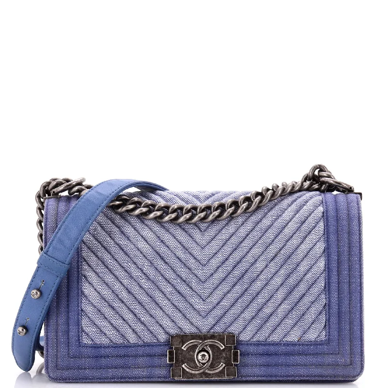 Prada bags with a front - flap pocket for quick access to essentialsBoy Flap Bag Chevron Denim Old Medium