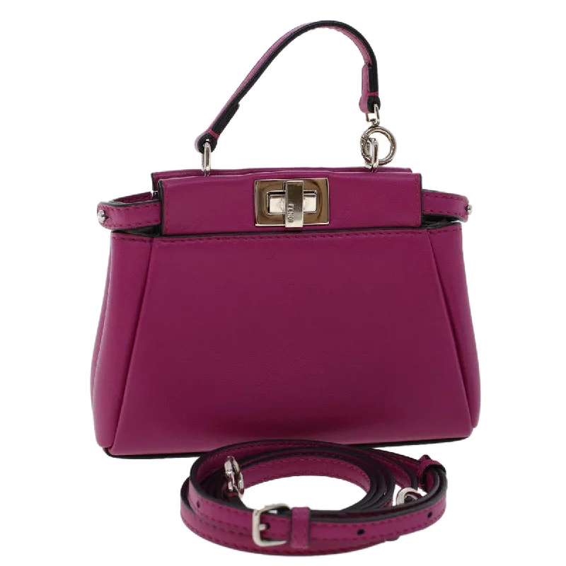 Fendi bags with a front - zip pocket for small items such as lip balm and earphonesFENDI Shoulder Bag Leather Pink  47385