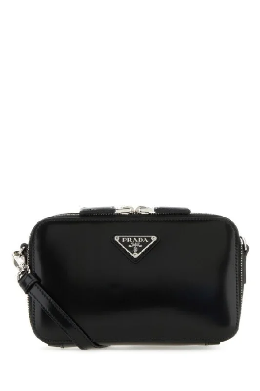 Ladies Prada shoulder bags with a wide - width strap for enhanced comfortPrada Man Black Leather Brique Crossbody Bag