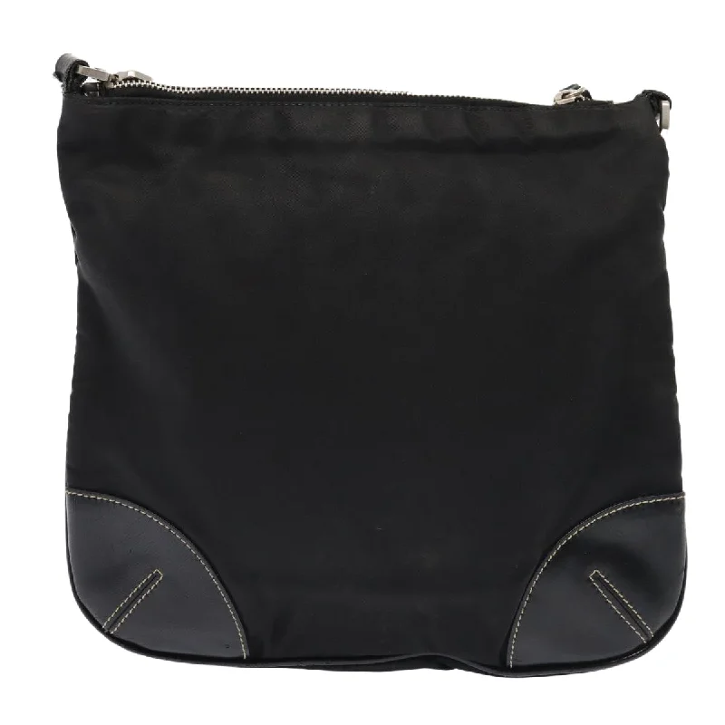 Prada bags with a front - flap pocket for quick access to essentialsPRADA Shoulder Bag Nylon Black Silver  ep5420