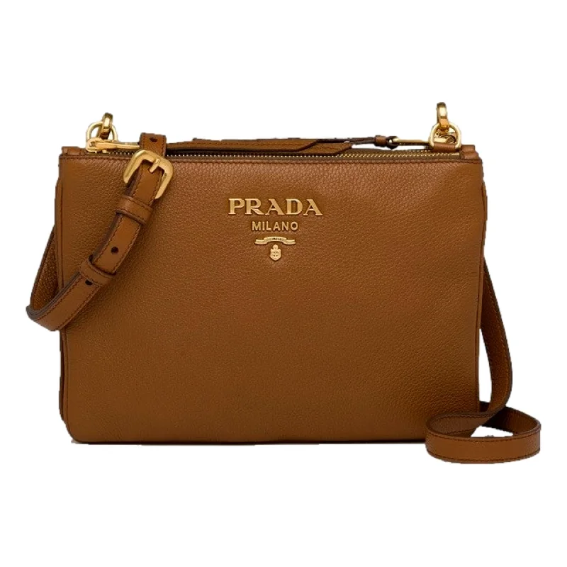 Ladies Prada shoulder bags with a magnetic - closure flap for easy opening and closingPrada Vitello Phenix Cannella Brown Leather Crossbody Bag