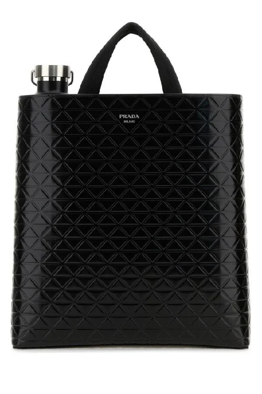 Prada bags with a chain - link trim and a leather body for a modern and stylish edgePrada Man Black Leather Shopping Bag