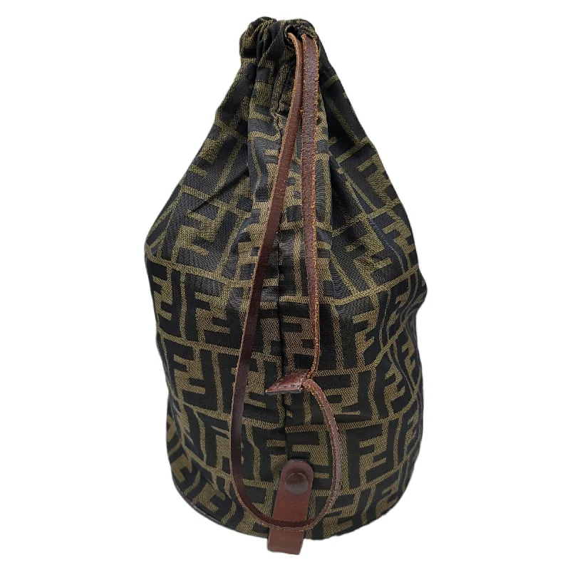 Fendi handbags with a holographic FF logo for a futuristic and trendy lookFENDI Zucca pattern bag brown khaki leather storage foldable nylon women's men's unisex