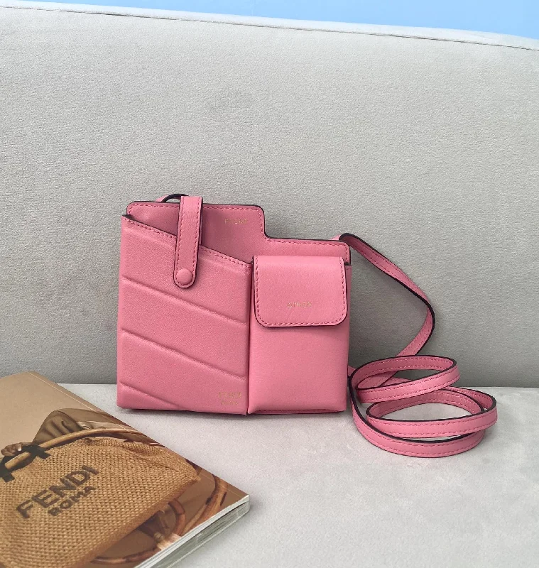 Fendi Baguette bags featuring the iconic FF logo plaque for a branded lookFendi Bustine 2 Pockets Mini Pink Bag For Woman 16cm/6in