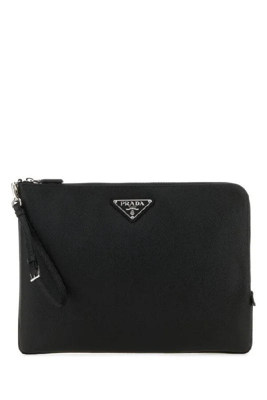 Prada Cleo bags with a detachable coin purse for added functionalityPrada Man Black Leather Clutch