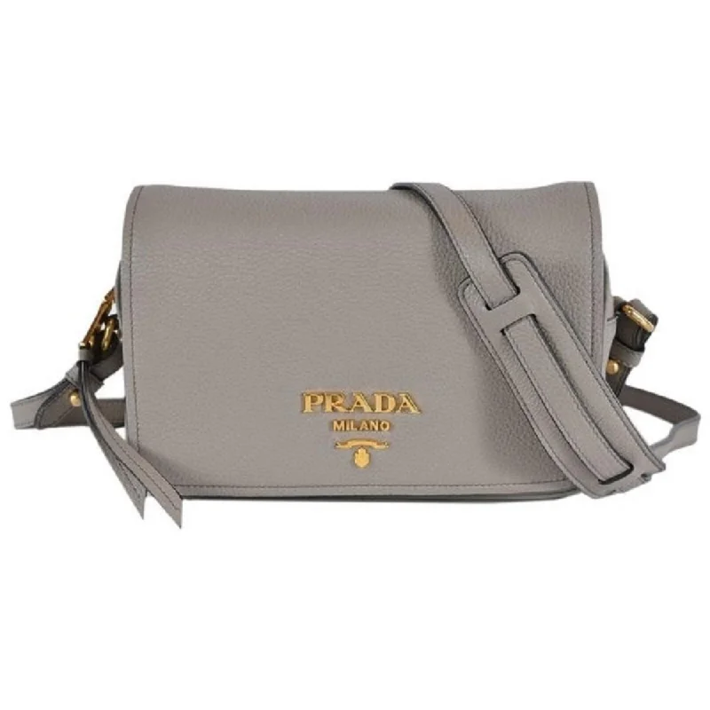 Prada Cleo bags with a crystal - embellished logo for added luxuryPrada Vitello Phenix Argilla Grey Leather Flap Crossbody Bag