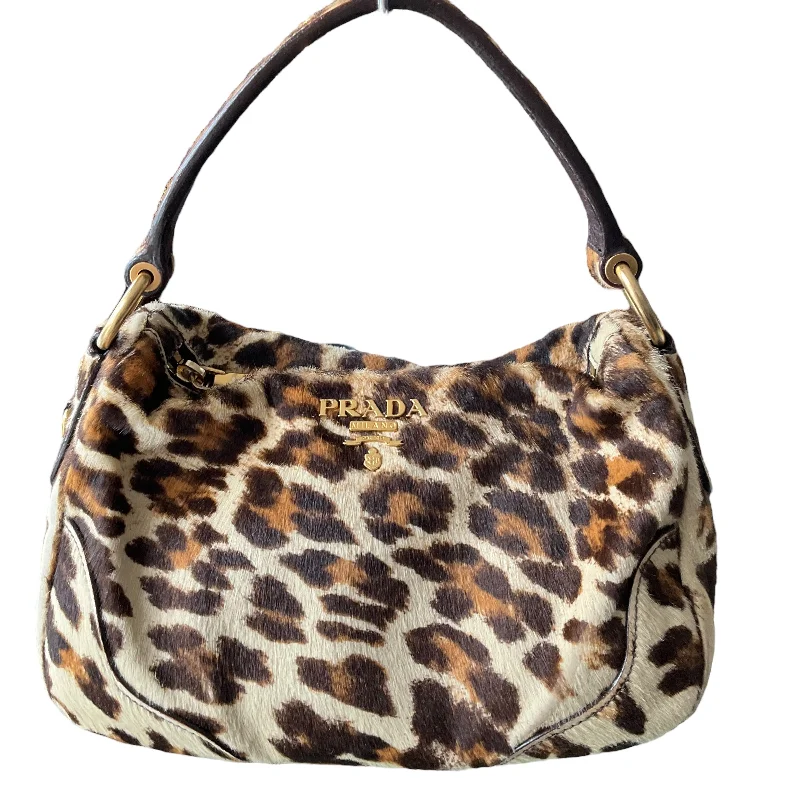 Prada bags with a chain - link trim and a leather body for a modern and stylish edgePrada Leopard Hobo Handbag