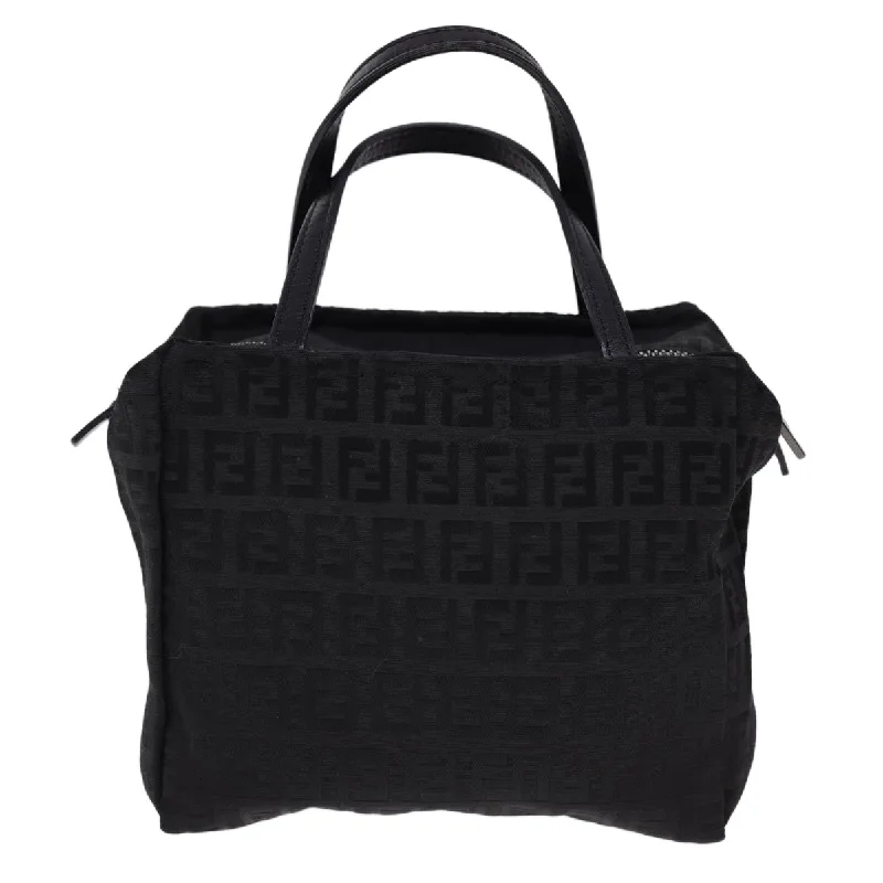 Fendi bags with a chain - link trim and a leather body for a modern and edgy lookFENDI Zucchino Canvas Hand Bag Black  am4149