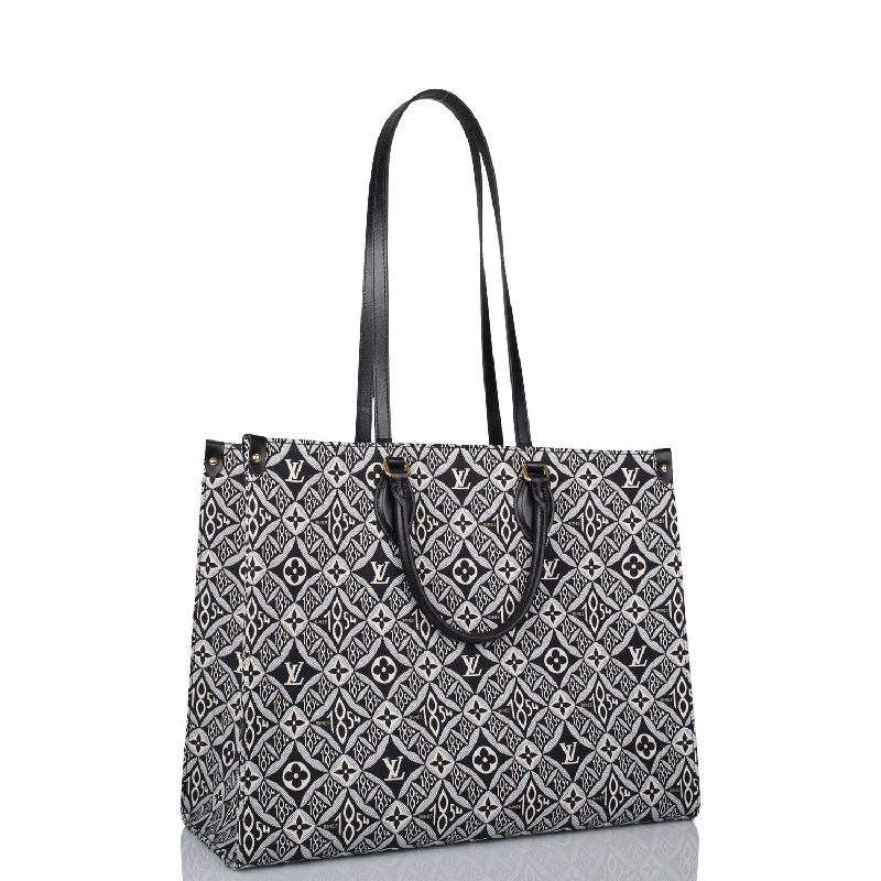 Louis Vuitton tote bags with a printed LV logo on the front for brand visibilityLouis Vuitton Grey Since 1854 OnTheGo Tote GM