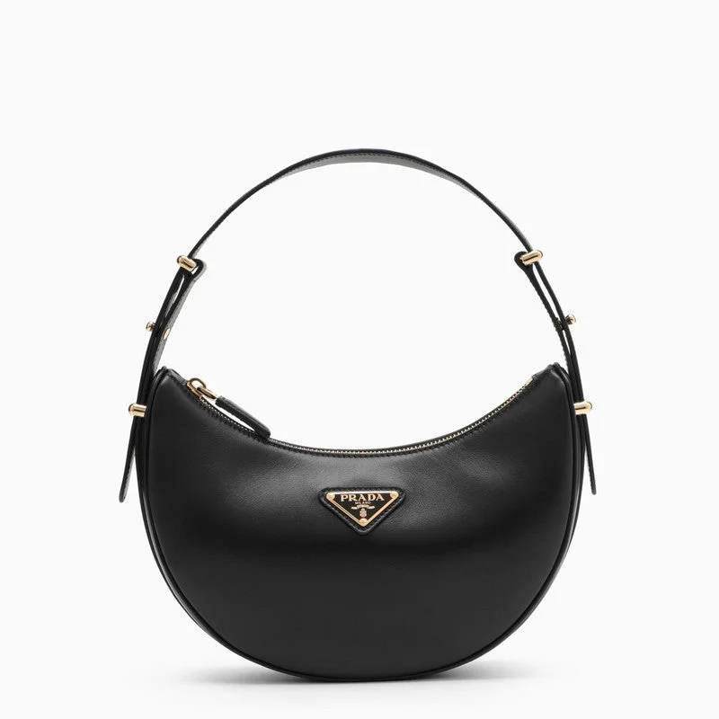 Prada bags with a detachable mobile phone holder for on - the - go conveniencePrada Black Leather Prada Arqué Bag Women