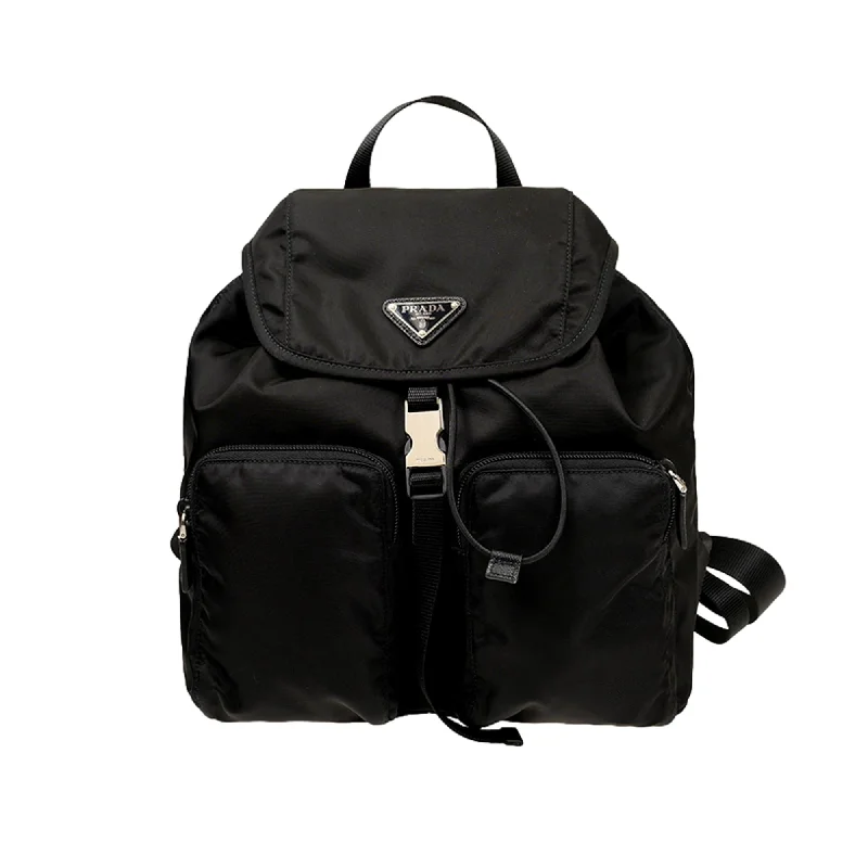 Prada Cleo bags with a snakeskin - effect panel for a bold and trendy lookPrada Re-Nylon Black Drawstring Medium Rucksack Backpack