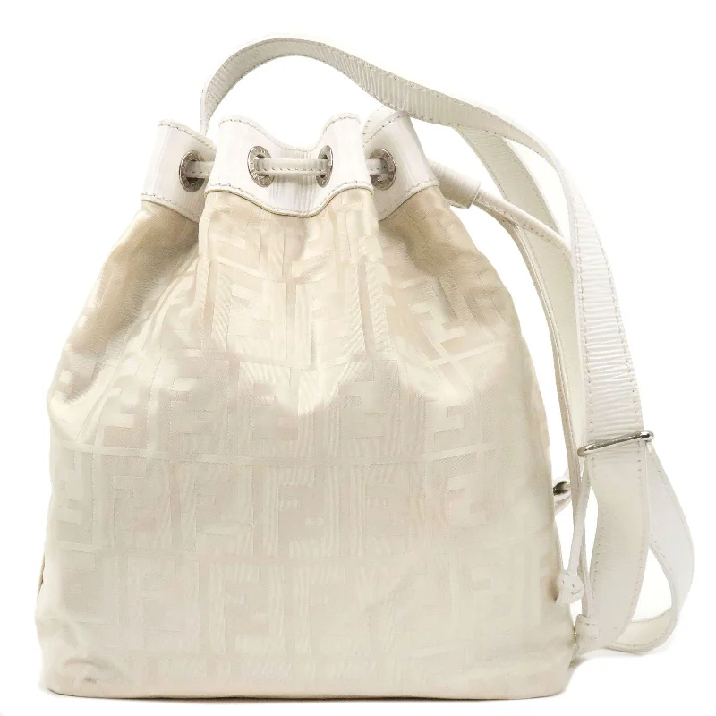 Fendi backpacks with a built - in rain cover for protection in wet weatherFENDI Zucca Nylon Leather Shoulder Bag White Ivory