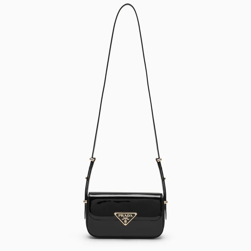 Prada bags with a front - zip pocket for small items like cards and keysPrada Black Patent Leather Shoulder Bag Women