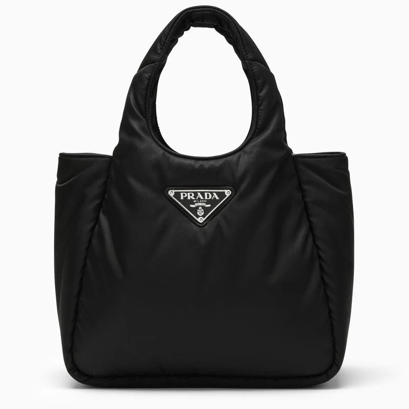 Ladies Prada shoulder bags with a magnetic - closure flap for easy opening and closingPrada Small Black Padded Re-Nylon Shopping Bag Women