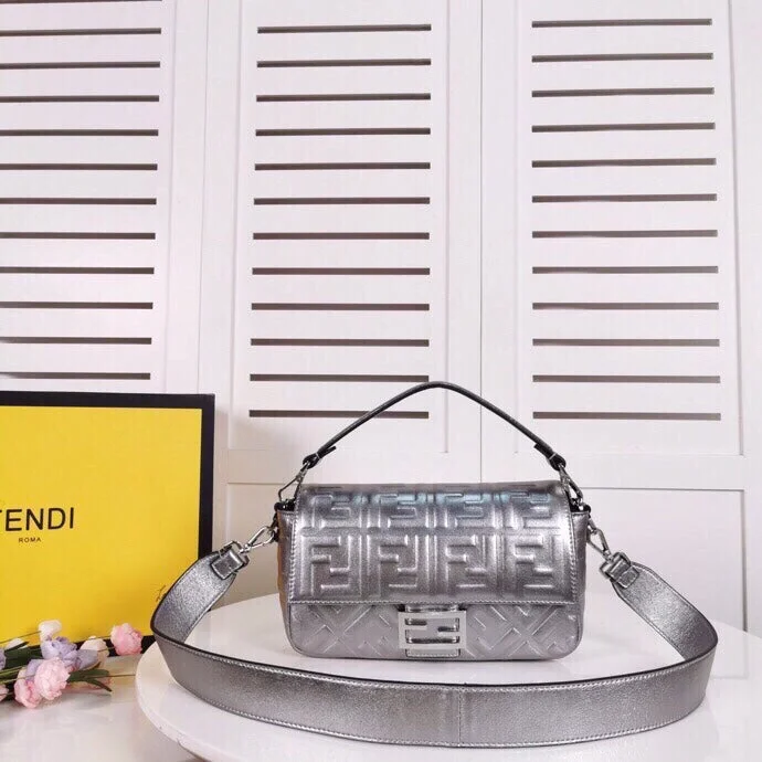 Fendi bags with a built - in USB charging port for keeping devices powered on the goFendi Baguette Chain Midi Medium Silver Bag For Woman 26cm/10in