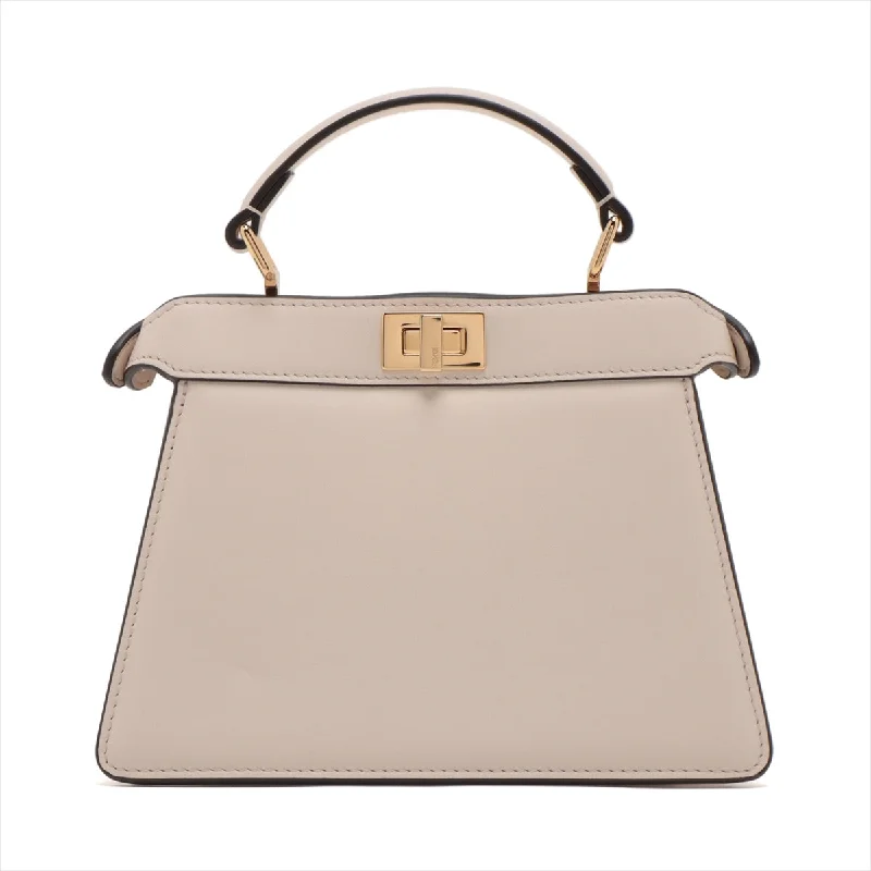 Fendi bags with a detachable mirror inside for quick touch - ups and groomingFendi Peekaboo Icy Yu Mini Leather 2WAY Handbag White 8BN335