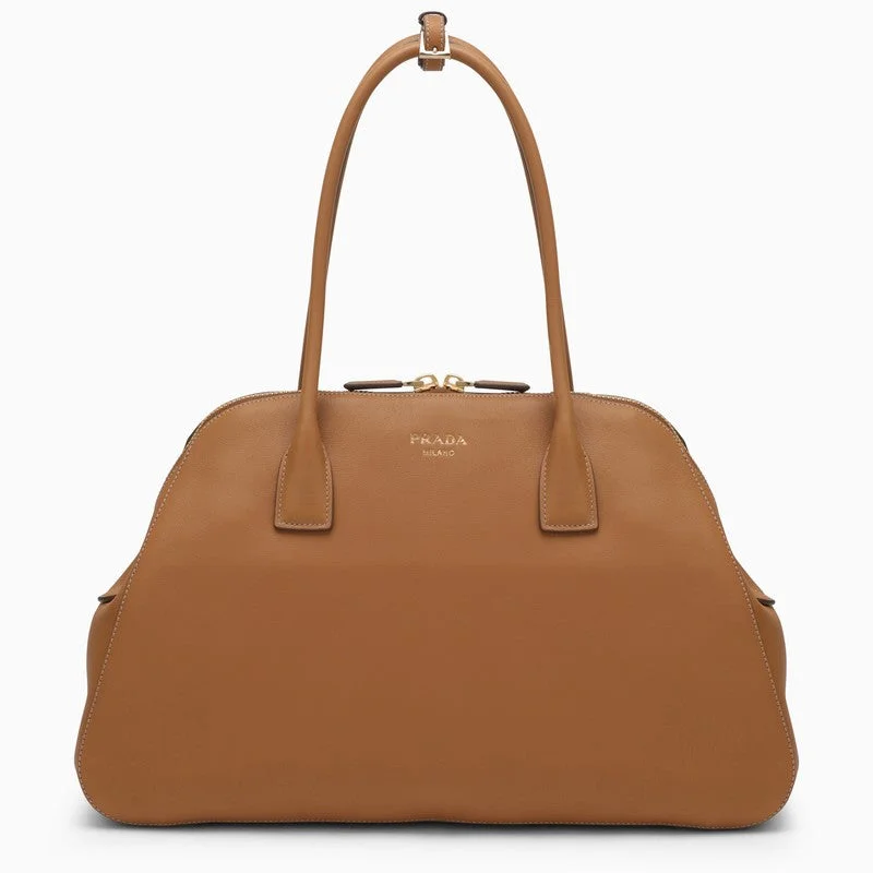 Prada Cahier bags with a leather - wrapped handle for a luxurious feelPrada Large Caramel-Coloured Leather Shopping Bag Women