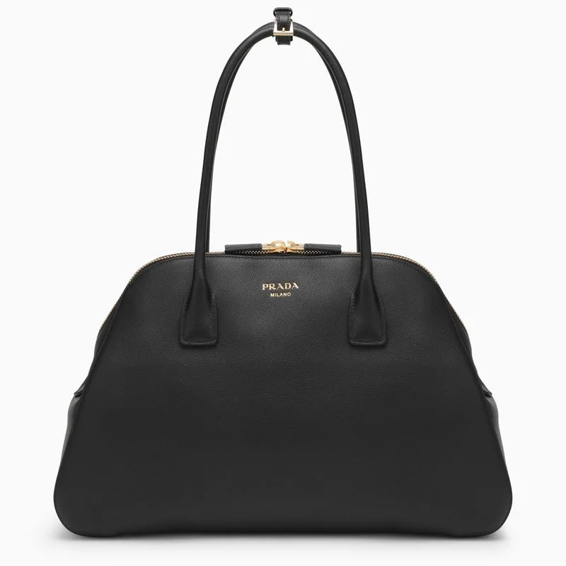 Prada handbags with a patent - leather finish for a shiny and sophisticated appearancePrada Large Black Leather Shopping Bag Women