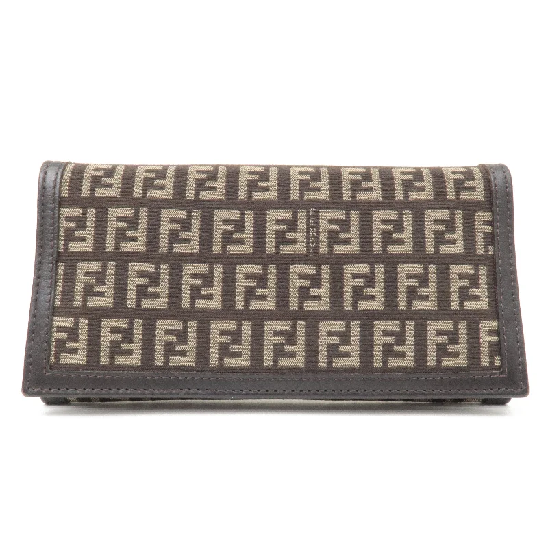 Fendi bags with a zippered interior pocket for separating items and keeping them organizedFENDI Zucca Print Canvas Leather Long Wallet Brown 8M0000