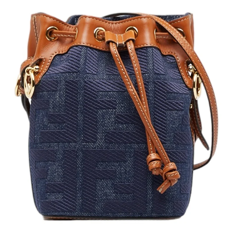 Fendi tote bags with a double - zip closure for enhanced securityFENDI Zucca Montresor shoulder bag handbag 8BS010 indigo blue brown leather ladies