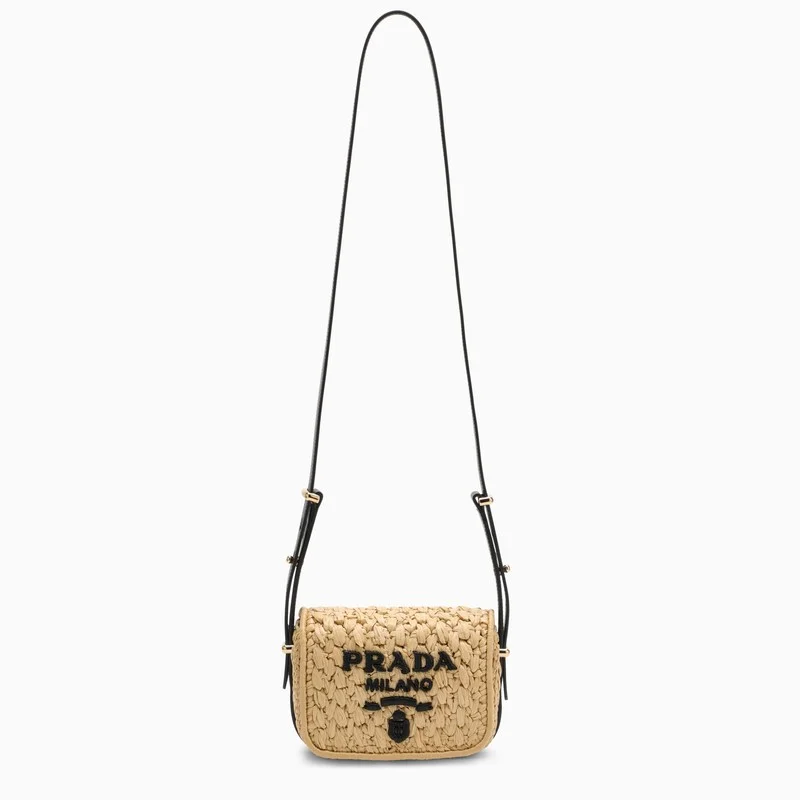 Medium - sized Prada tote bags in classic black for everyday versatilityPrada Natural And Black Raffia Shoulder Bag Women