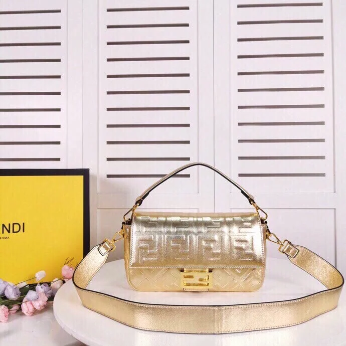 Fendi crossbody bags with a detachable coin purse for added functionality and convenienceFendi Baguette Chain Midi Medium Gold Bag For Woman 26cm/10in