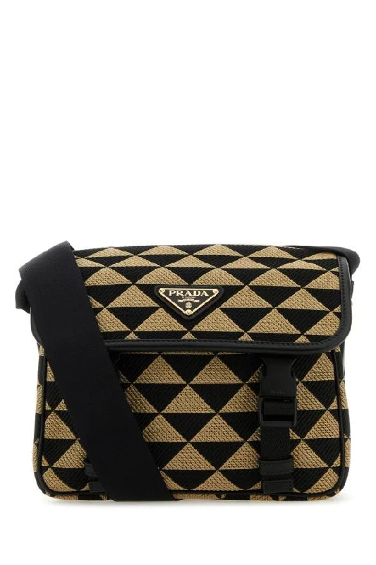 Ladies Prada Galleria bags with a detachable shoulder strapPrada Man Embroidered Fabric Prada Symbole Crossbody Bag