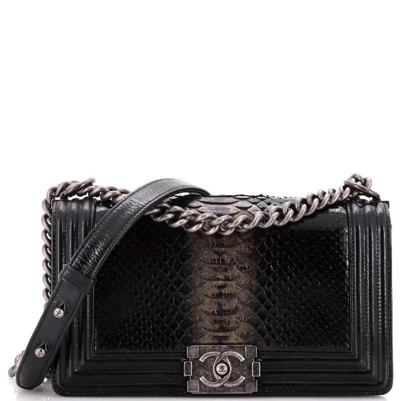 Ladies Prada shoulder bags with a single - handle design for simplicityBoy Flap Bag Python and Patent Old Medium