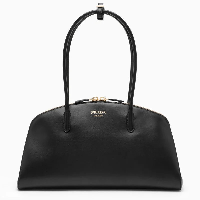 Prada bags with a snap - button closure and a decorative charm for a fashionable lookPrada Black Leather Handbag Women