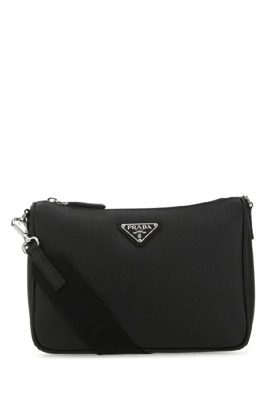 Prada bags with a zippered interior pocket for separating itemsPrada Man Black Leather Crossbody Bag