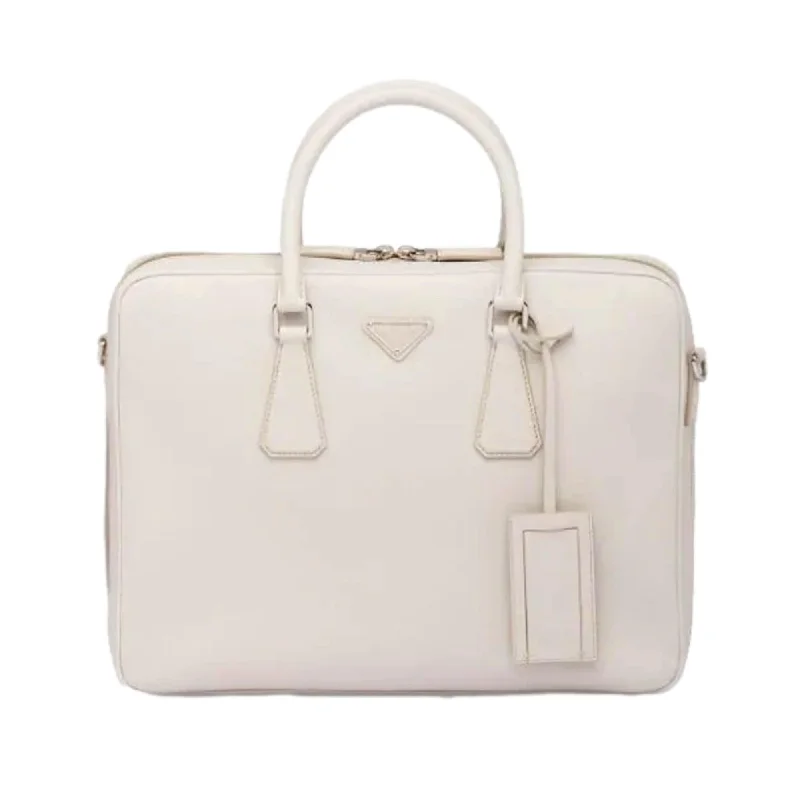 Prada nylon backpacks with a sleek, minimalist appearancePrada Saffiano Ivory Leather Satchel Weekender Travel Tote Bag Crossbody