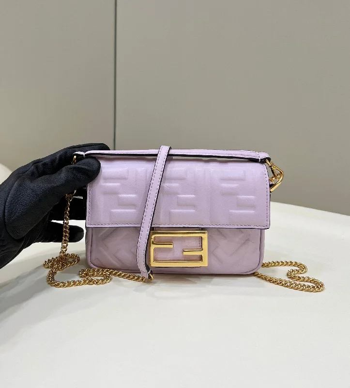 Fendi tote bags with a snap - button closure and a decorative charm for a fashionable and personalized lookFendi Baguette Purple Shoulder And Crossbody Bags