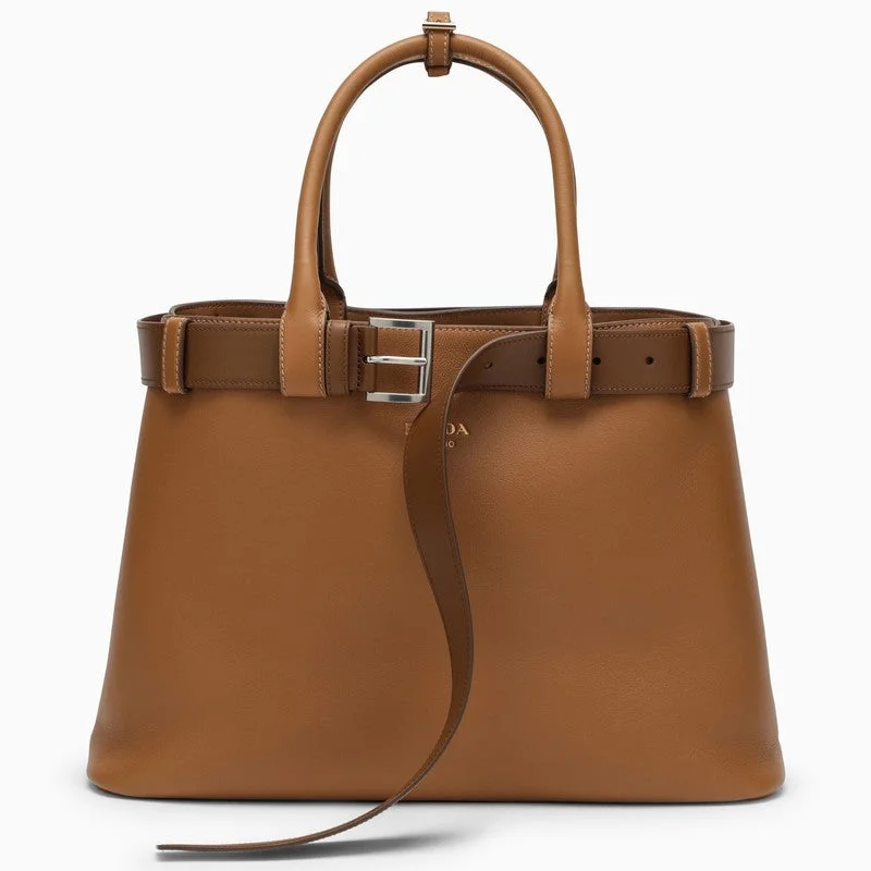 Small - sized Prada Saffiano leather bags for a compact and stylish carryPrada Buckle Large Caramel-Coloured Leather Handbag Women