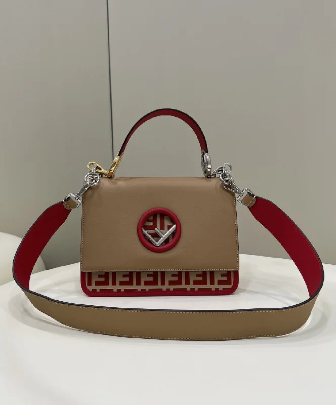 Fendi backpacks with a multi - pocket organization for better functionalityFendi Kan I F Medium Brown and Red Bag For Woman 18cm/7in