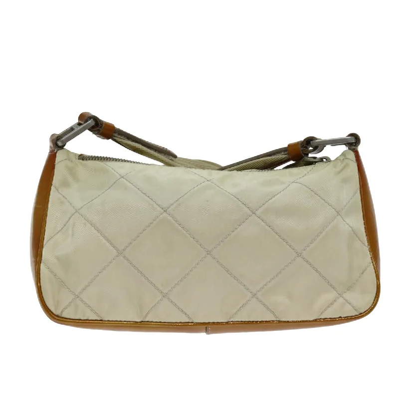 Prada Cleo bags with a snakeskin - effect panel for a bold and trendy lookPRADA Shoulder Bag Nylon Enamel Beige Brown  75216