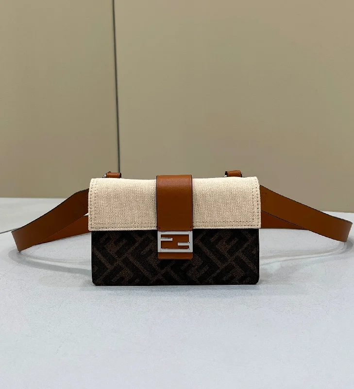 Ladies Fendi Peekaboo bags with a detachable shoulder strap for different carrying optionsFendi Baguette Pouch Brown fabric Beige Pouch For Woman 16cm/6in