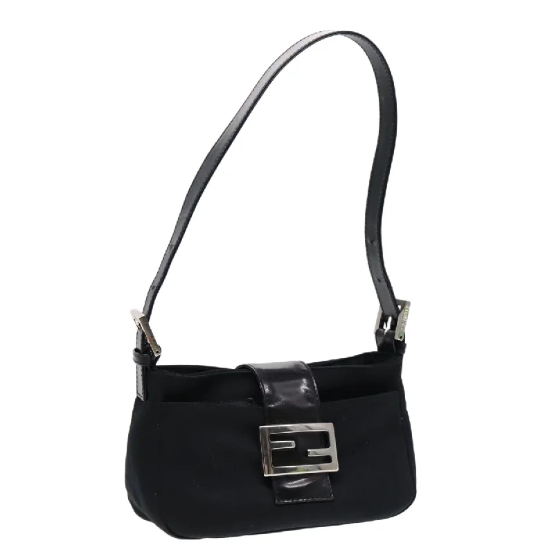 Fendi Baguette bags with a detachable shoulder strap for hands - free convenienceFENDI Shoulder Bag Nylon Black Silver  ep5624