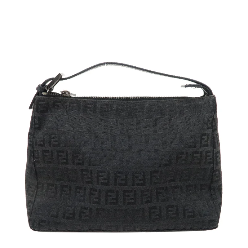 Fendi Sunshine Shopper bags with a contrast - stitched handle for a unique and stylish lookFENDI Zucchino Canvas Leather Hand Bag Mini Bag Black 8N0005