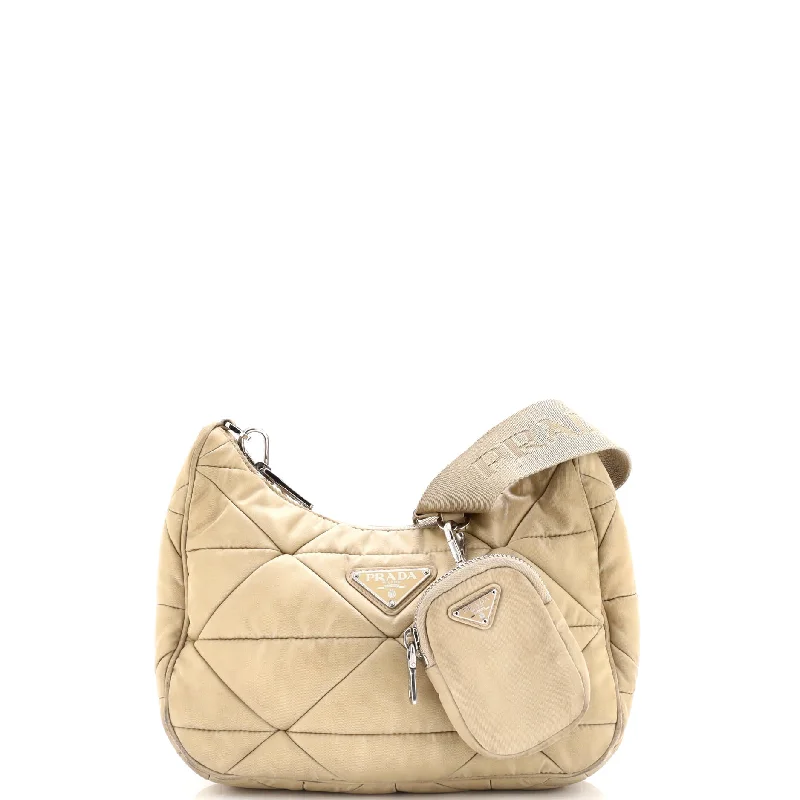 Prada Cahier bags with a monogram - embossed leather surfaceRe-Edition Shoulder Bag Quilted Tessuto Small