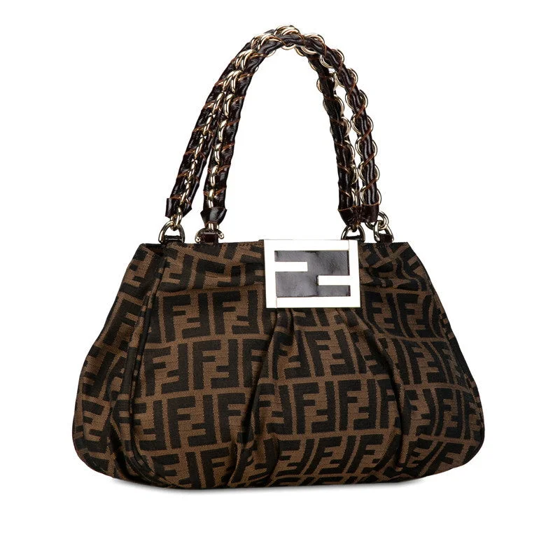 Fendi backpacks with a padded back panel for comfort during long - distance travelFendi Zucca Miyakeen Handbag 8BR615 Brown Canvas Leather  Fendi