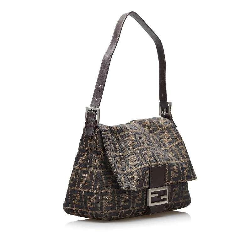 Fendi bags with a front - flap pocket and a turnlock for a classic and elegant aestheticFendi Zucca Mamma Forever Canvas Shoulder Bag (SHG-XkBLwP)