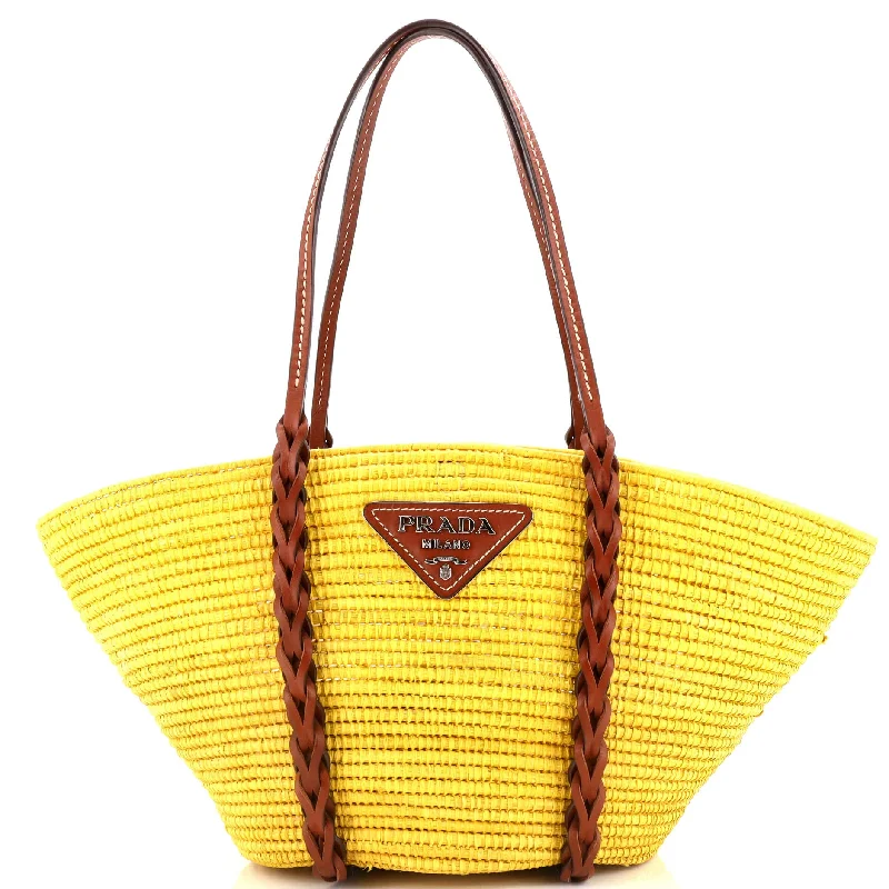 Prada bags with a snap - button closure and a decorative charm for a fashionable lookBasket Tote Woven Raffia with Leather Medium