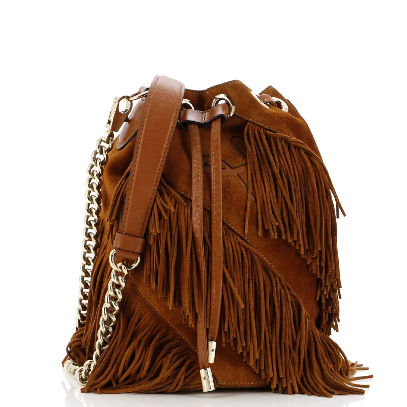 Ladies Prada shoulder bags with a wide - width strap for enhanced comfortMary Jane Fringe Bucket Bag Suede