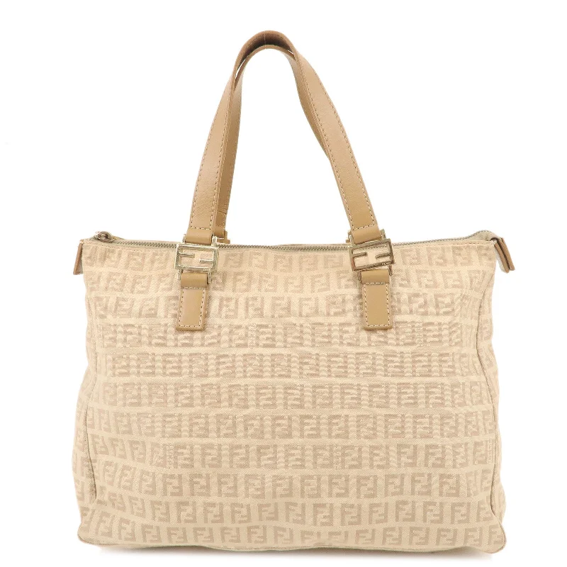 Ladies Fendi crossbody bags with a wide - width strap for enhanced comfort during long - term useFENDI Zucchino Canvas Leather Hand Bag Tote Bag Beige 8BH138