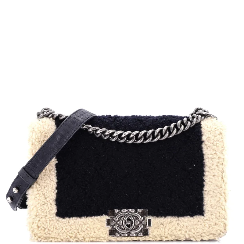 Prada crossbody bags with a woven leather strap for a unique textureBoy Flap Bag Shearling Old Medium