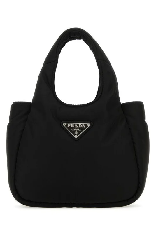 Ladies Prada shoulder bags with a magnetic - closure flap for easy opening and closingPrada Woman Black Re-Nylon Soft Handbag