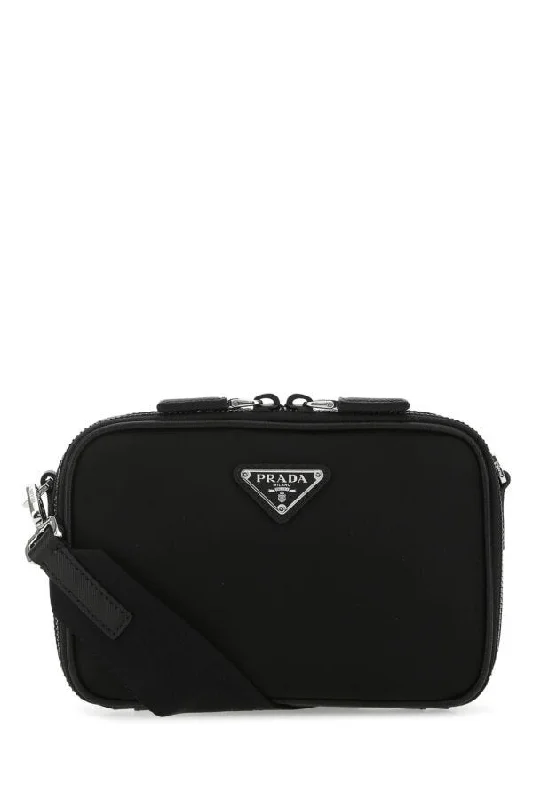 Prada handbags with a patent - leather finish for a shiny and sophisticated appearancePrada Man Black Leather And Nylon Crossbody Bag